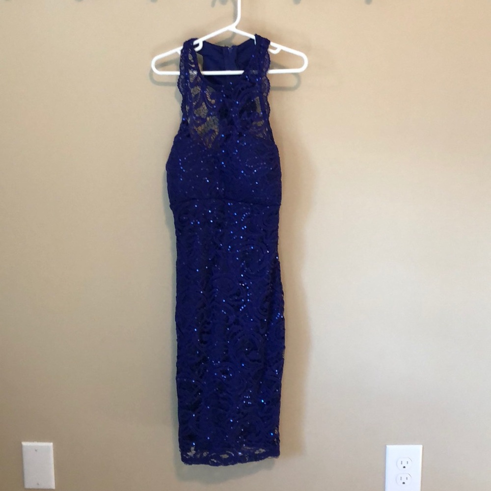 Sequin hearts bodycon blue lace dress